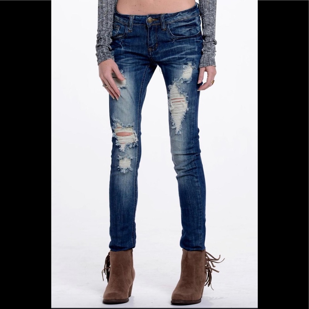 Machine beautiful distressed denim jeans